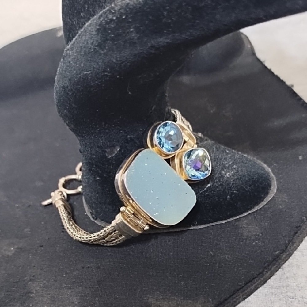 Bohemian Blue and Gold Wire-Wrapped Bracelet